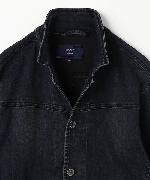 【新品・未使用】PLUS OTO.HA デニム襟×ニットシャツ NICOLE selection（ニコル セレクション） シャツ ハイストレッチ