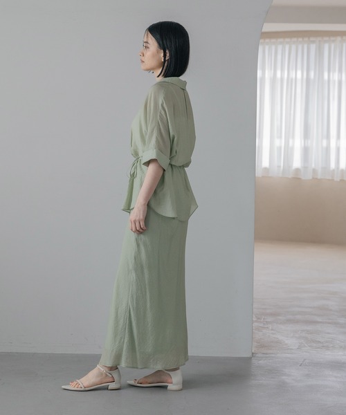 ブラウス シャツ ツヤシアーシャツ レディースの画像