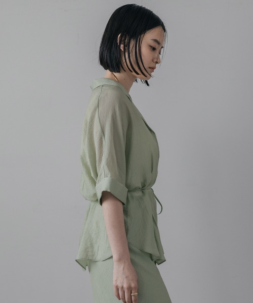 ブラウス シャツ ツヤシアーシャツ レディースの画像