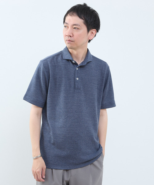 MEN'S MELROSE ポロシャツ リンクスストライプ半袖ホリゾンカラー