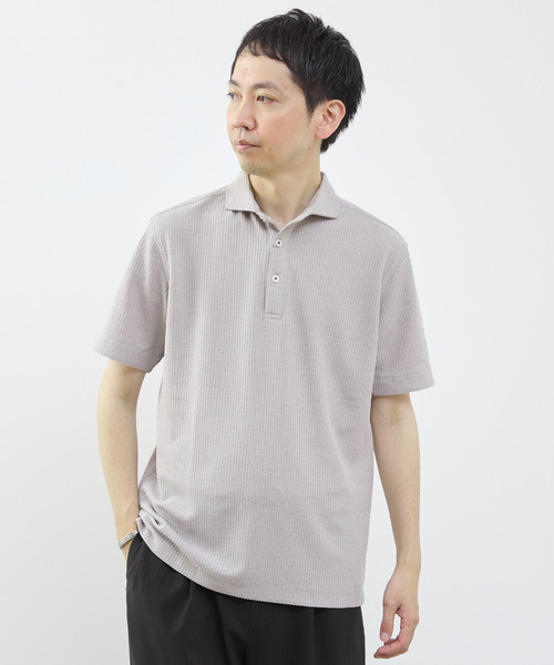 MEN'S MELROSE ポロシャツ リンクスストライプ半袖ホリゾンカラー