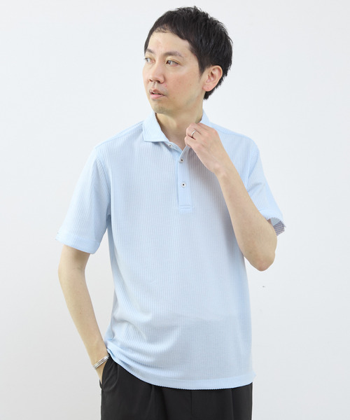 MEN'S MELROSE ポロシャツ リンクスストライプ半袖ホリゾンカラー