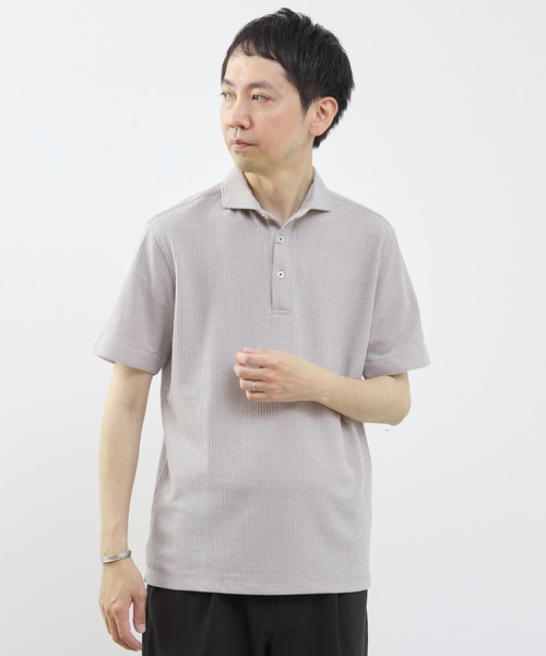 MEN'S MELROSE ポロシャツ リンクスストライプ半袖ホリゾンカラー