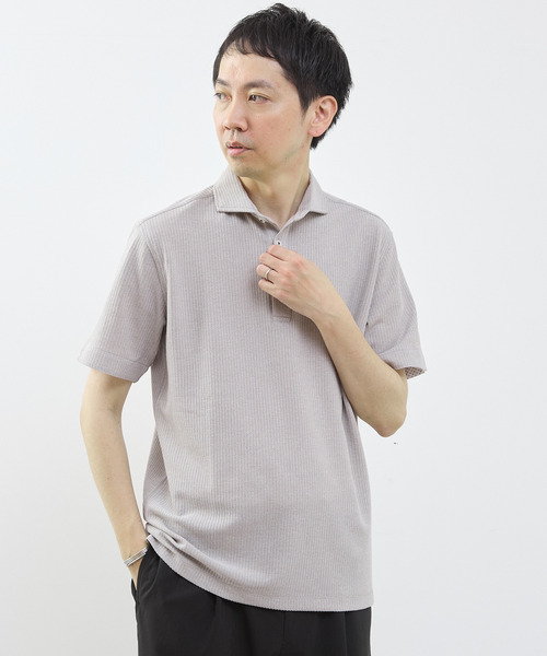 MEN'S MELROSE ポロシャツ 半袖 リンクスストライプ半袖ホリゾンカラー