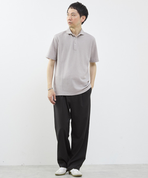 MEN'S MELROSE ポロシャツ 半袖 リンクスストライプ半袖ホリゾンカラー