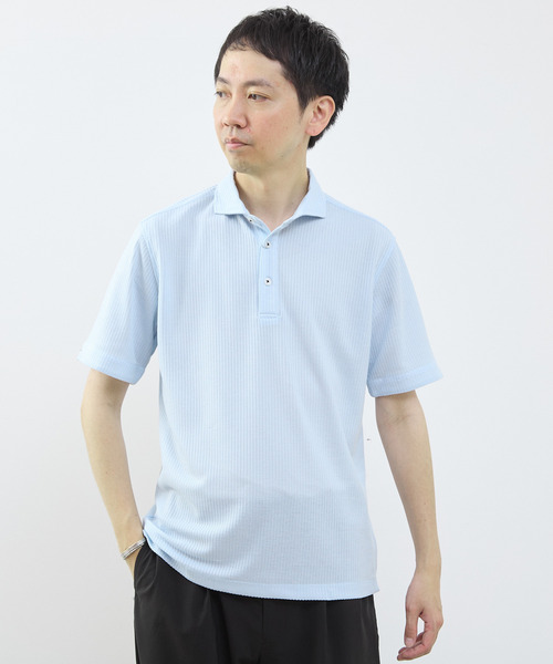 MEN'S MELROSE ポロシャツ リンクスストライプ半袖ホリゾンカラー
