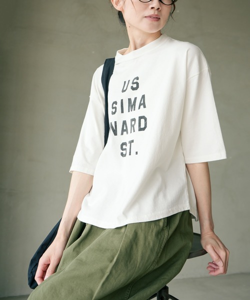 Tシャツ(半袖+袖なし) vintage t SOLAMONAT（ソラモナ） tシャツ 半袖 ハロ加工 5分袖ワイドPO「SIMA