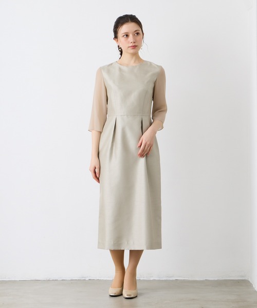 「AIMER」 7分袖ワンピース LARGE ベージュ レディース_画像2