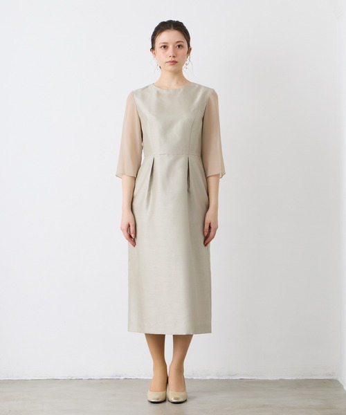 「AIMER」 7分袖ワンピース LARGE ベージュ レディース_画像3