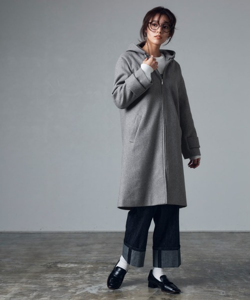 Pierrot コート アウター メルトンフード付きコート レディース