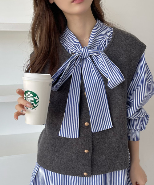 ブラウス シャツ ハイネックリボンブラウス2 レディース Ada. ブラウス シャツ 2WAY ビックリボン ハイネック ボウタイ