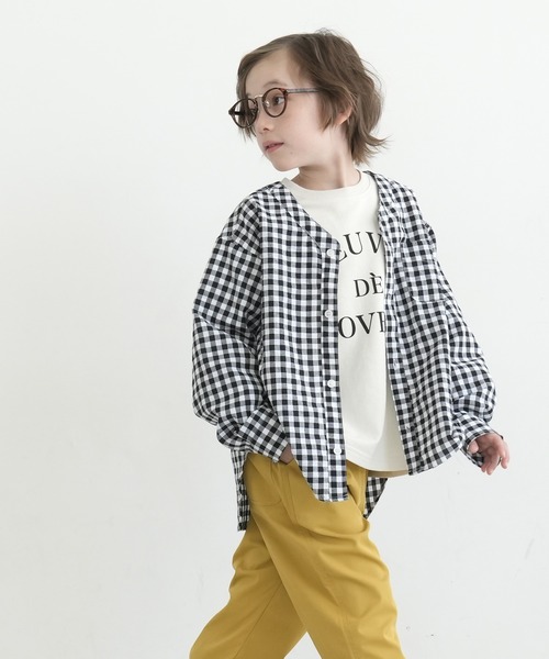 coca（コカ） シャツ ブラウス キッズ シワ感ギンガムチェックシャツ