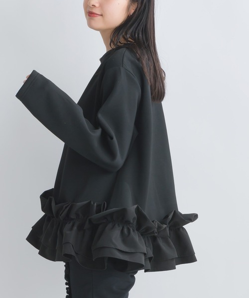 tシャツ 「WEB限定」 ダンボールニット 裾フリル 長袖プルオーバー レディース PICCIN tシャツ 「WEB限定」 ダンボールニット 裾フリル 長袖