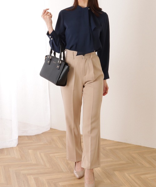 着心地なめらか とろみ素材のきれいめボウタイデザインブラウス[K](T) Lace Ladies ブラウス シャツ ボウタイ付き 長袖 とろみ