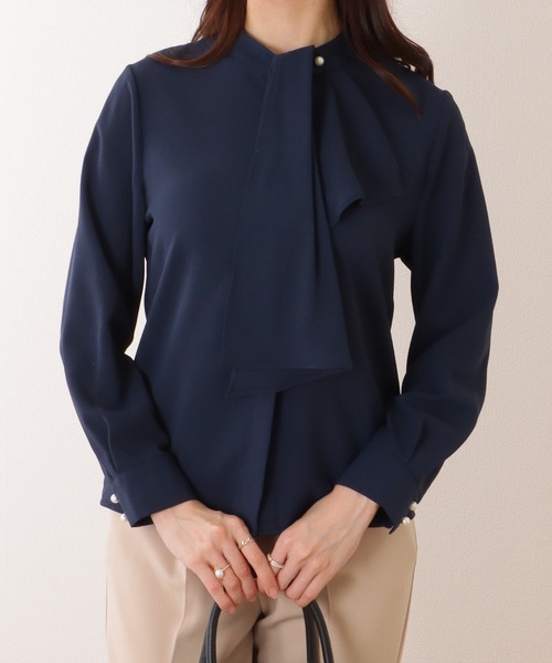 トワレ Toilette ブラウス 日本製 黒 AL356106 Lace Ladies ブラウス シャツ ボウタイ付き 長袖 とろみ