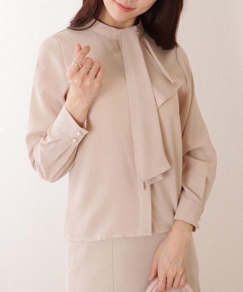 着心地なめらか とろみ素材のきれいめボウタイデザインブラウス[K](T) Lace Ladies ブラウス シャツ ボウタイ付き 長袖 とろみ