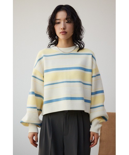 良品☆マグバイシー 2way カーディガン クロップド マルチボーダー 前後着 AZUL BY MOUSSY カーディガン 2WAYマルチボーダーニット
