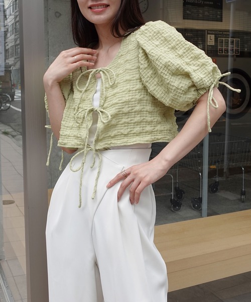 CORNERS ブラウス シャツ チェックふくれジャガードクロップド