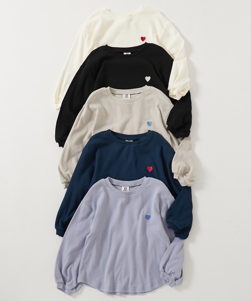 ドット柄ハート刺繍長袖Tシャツ もちもちストレッチ 子供服の通販 | 長袖Tシャツ ハート刺繍 ガールズ トップス