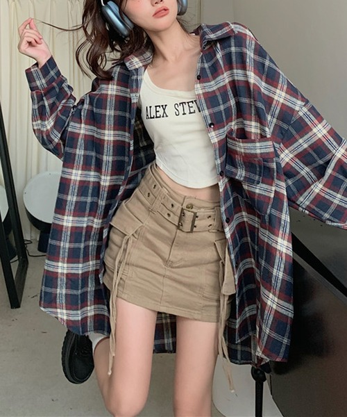 Girly Doll ブラウス シャツ オーバーサイズチェック柄シャツ
