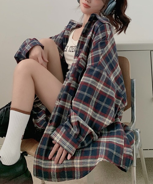 Girly Doll ブラウス シャツ オーバーサイズチェック柄シャツ