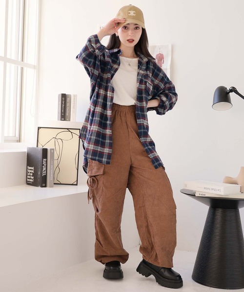 Girly Doll ブラウス シャツ オーバーサイズチェック柄シャツ