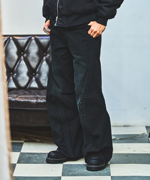 パンツ NVRFRGT 24aw Scurved Wide Leg Trouserps NVRFRGT BLACK S-CURVED WIDE LEG UTILITY TROUSERS