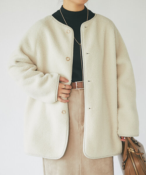 「un dix cors」 ノーカラーコート FREE チャコールグレー レディース_画像3