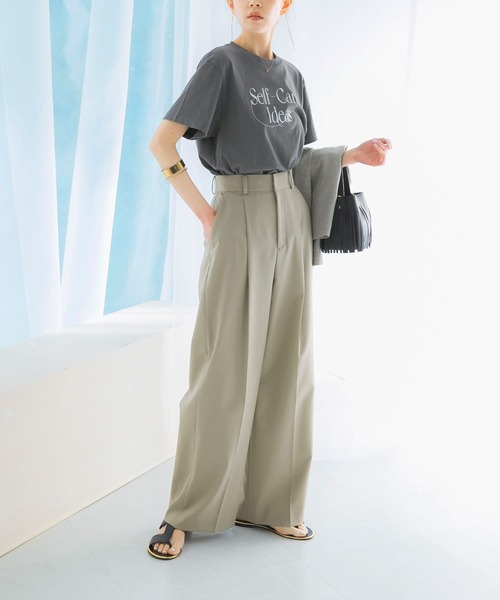 パンツ 防シワハイウエストワイドスラックス レディース