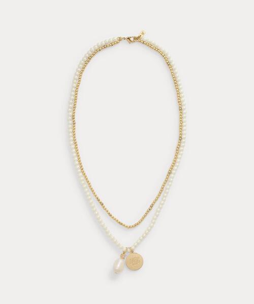 【ラルフローレン】ロゴ & パール ペンダント ネックレス LAUREN RALPH LAUREN（ローレン ラルフ ローレン）の「ロゴ