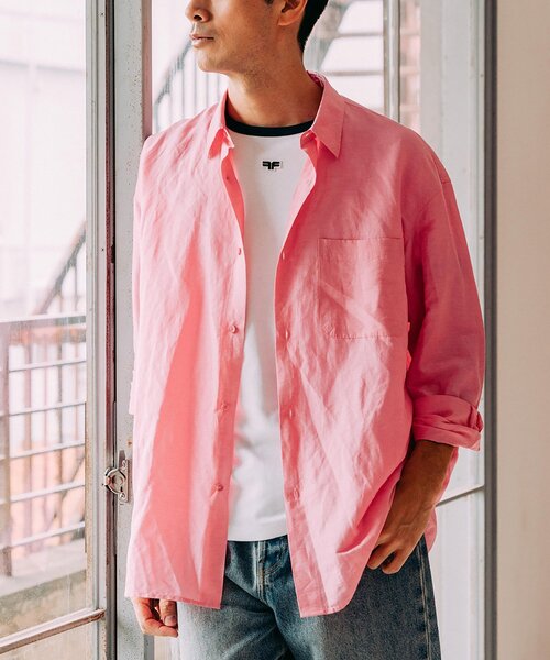 フレンチリネンレギュラーカラーシャツ レッド フレンチリネンレギュラーカラーシャツ レッド - メルカリ