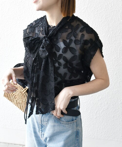 SHIPS any ブラウス シャツ any:「手洗い可能」シアー フラワー ジャ