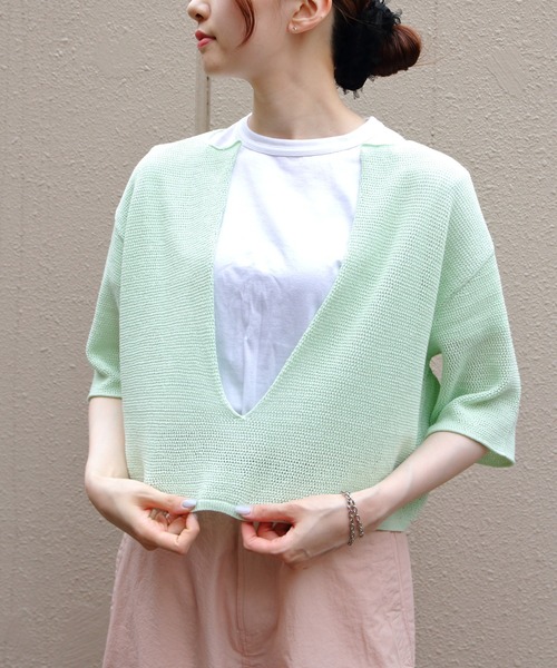 MEYAME ニット MEYAME（メヤメ） ニット セーター ロングスリットハーフスリーブ