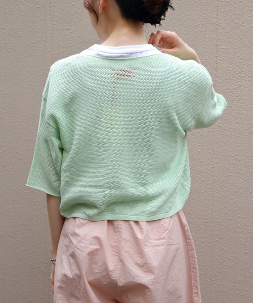 MEYAME（メヤメ） ニット セーター ロングスリットハーフスリーブ