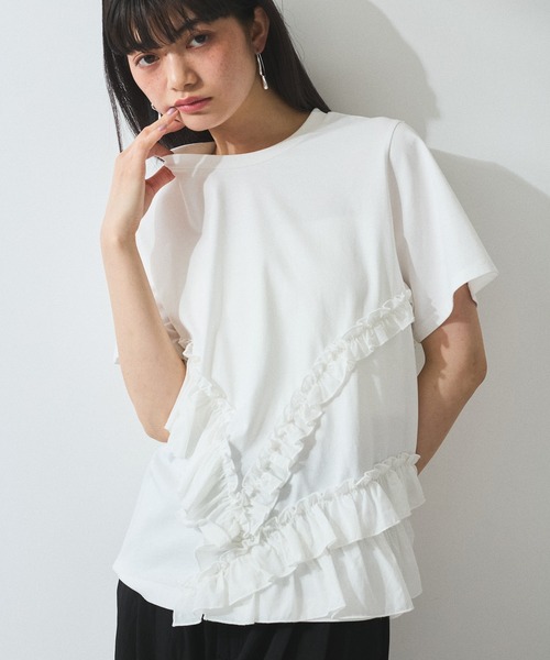 tシャツ 「WEB限定」アシンメトリーラッフルトップス レディース