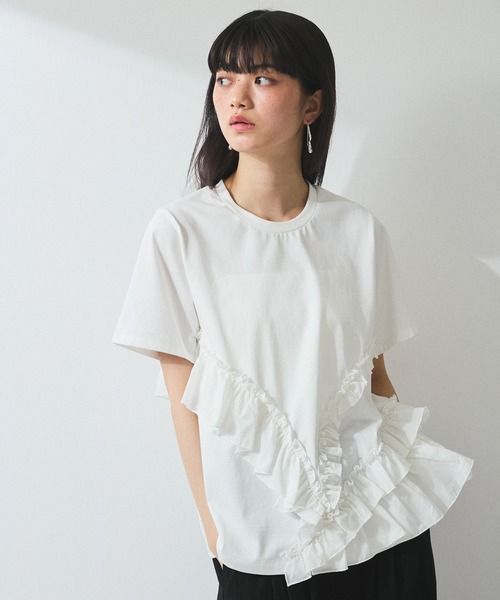ADAM ET ROPE' tシャツ 「WEB限定」アシンメトリーラッフル