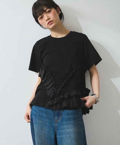 ADAM ET ROPE' tシャツ 「WEB限定」アシンメトリーラッフル