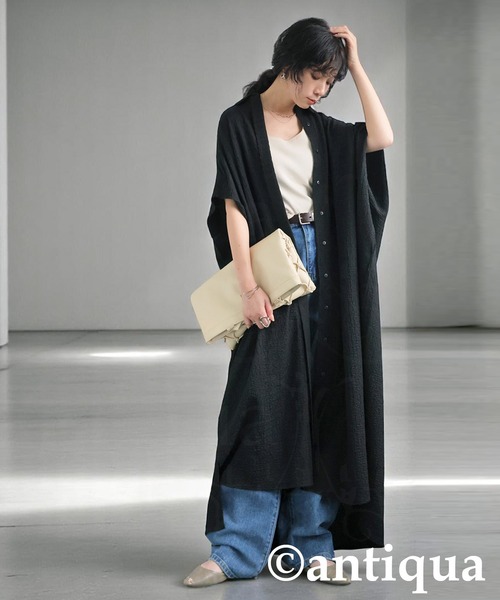 ichi Antiquités ジャガードシャツワンピース　ベルト　マキシ丈 antiqua（アンティカ） シャツワンピース ジャガードシャツワンピース