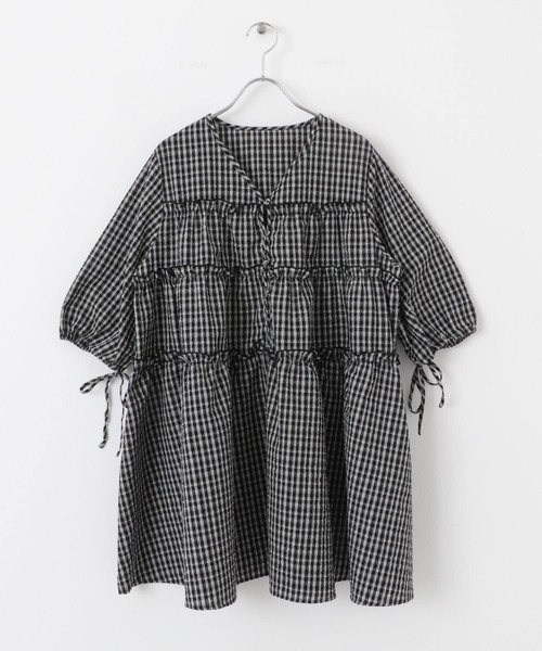 グレー チェック柄 七分袖 ミニワンピース ZARA チェック柄 七分袖ミニワンピース - メルカリ