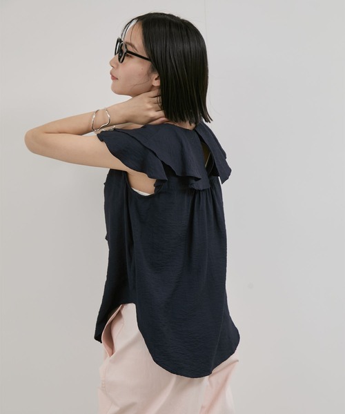 VIS ブラウス シャツ 「WEB限定」ラッフルフリルフレンチスリーブ