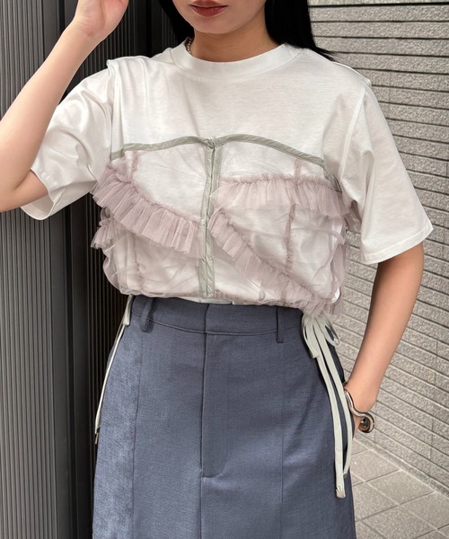 tシャツ 「＆g'aime」チュールビスチェレイヤードT　Tulle Bustier Layered Tee レディース &g'aime tシャツ 「＆g'aime」チュールビスチェレイヤードT