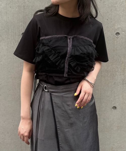 tシャツ 「＆g'aime」チュールビスチェレイヤードT　Tulle Bustier Layered Tee レディース