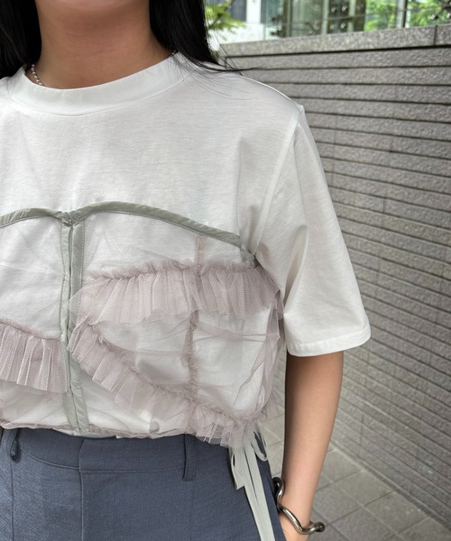 tシャツ 「＆g'aime」チュールビスチェレイヤードT　Tulle Bustier Layered Tee レディース &g'aime tシャツ 「＆g'aime」チュールビスチェレイヤードT