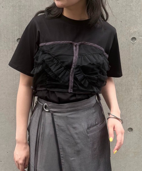 tシャツ 「＆g'aime」チュールビスチェレイヤードT　Tulle Bustier Layered Tee レディース &g'aime tシャツ 「＆g'aime」チュールビスチェレイヤードT