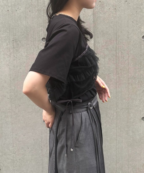 tシャツ 「＆g'aime」チュールビスチェレイヤードT　Tulle Bustier Layered Tee レディース &g'aime tシャツ 「＆g'aime」チュールビスチェレイヤードT
