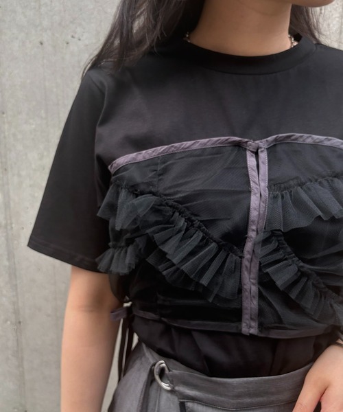 tシャツ 「＆g'aime」チュールビスチェレイヤードT　Tulle Bustier Layered Tee レディース &g'aime tシャツ 「＆g'aime」チュールビスチェレイヤードT