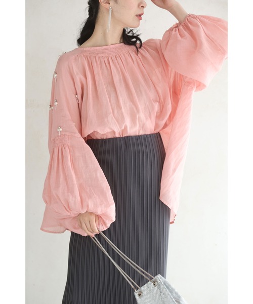 cawaii ブラウス シャツ キラキラビジューのお花咲くふんわり