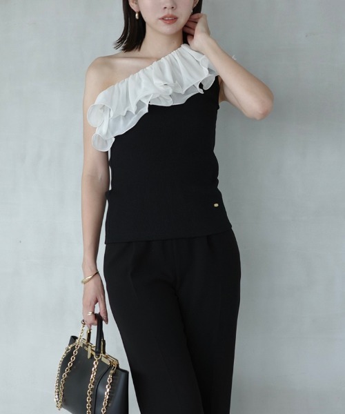 anuans tシャツ ドッキングカットトップス レディース