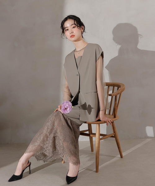 Kana パーティードレス ドレス ジレ×レース フリルワンピース 2点