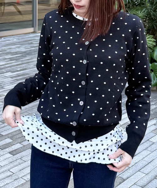 ラスト1点‼️【人気 完売品】夏の大人可愛いポルカドット◆袖コンシャス◆シャツ tシャツ Nia(ニア)/フリルレイヤード ポルカドットロンT レディース